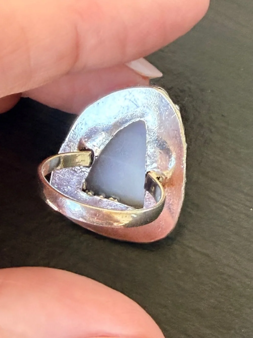 Artisan Sterling Silver Ring with Pale Gray Stone